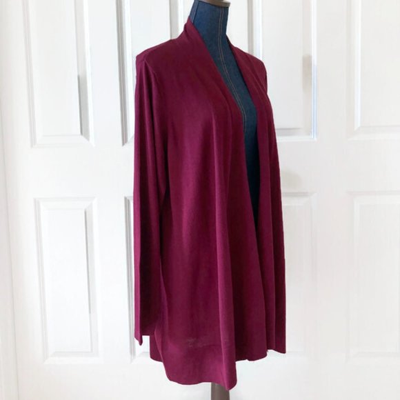 susan graver womens open front cardigan red maroon burgundy 2X soft stretchy new - Picture 6 of 9